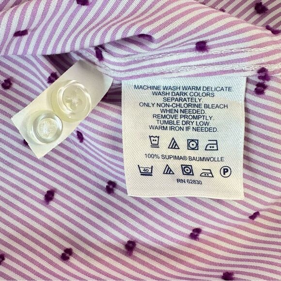 LANDS’ END Pink White Pinstripe Swiss Dot Supima Button Front Shirt Size 6 - Picture 6 of 14